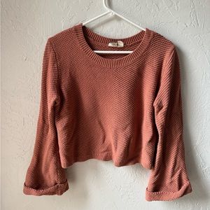 ROXY bell sleeve cotton sweater pebble knit clay desert pink Small